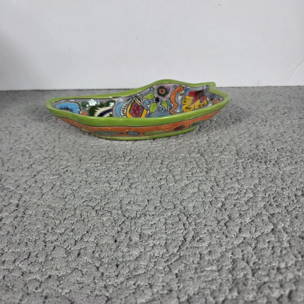 Talavera Pottery Hand Painted Appetizers Salsa Sauce Tray Mexican Art